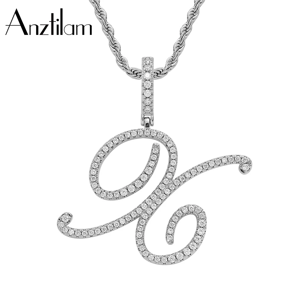 A-Z хип-хоп курсивные буквы кулон ожерелье Iced Out Bling кубический циркон золото цвет серебра талисман рок ювелирные изделия Бесплатная доставка