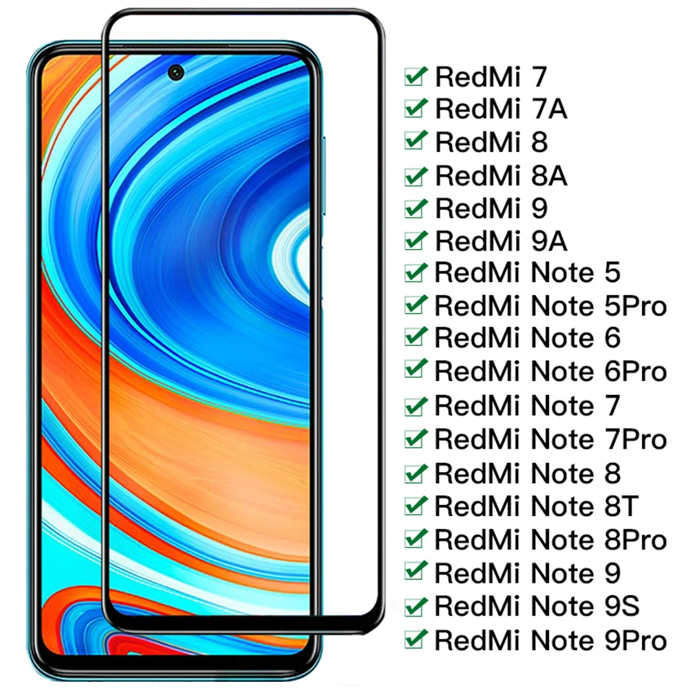 

5 pcs Full Tempered Glass For Xiaomi Redmi Note 9 7 5 8 Pro 8T Screen Protector on Redmi note 9s 8 7 9 Pro glass note 6 5 glass