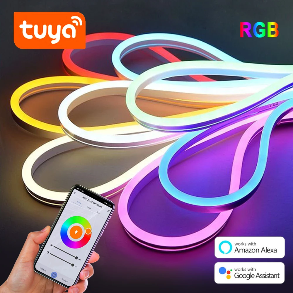 1/2/3/4/5М RGB неоновый свет DC12V Tuya APP WiFi неоновый знак Работает с Tuya/Smart Life для свадебного праздника домашнего декора освещения.