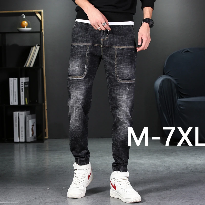 

Harem Jeans Men's Loose Straight Korean-styl Trend Large Size Elasticity Stylish Loose Wear Casual big size 7XL Long Pants Popul