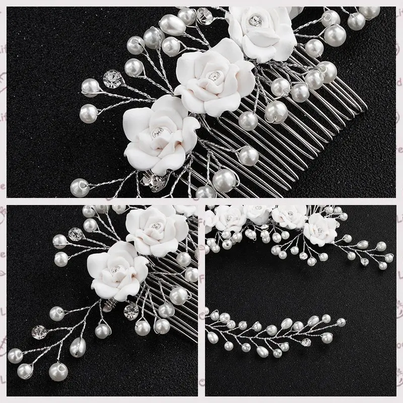 Гребень для волос с белыми цветами свадебные аксессуары невесты ювелирные