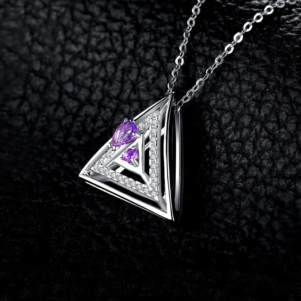 JewelryPalace Natural Amethyst Triangle Pendant Necklace Without Chain 925 Sterling Silver Pendants Gemstone Jewelry for Women