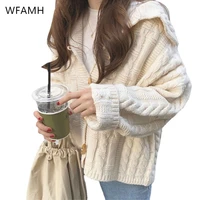womens solid color knit sweater 2021 winter new korean version of loose lapel all match horn button long sleeved jacket