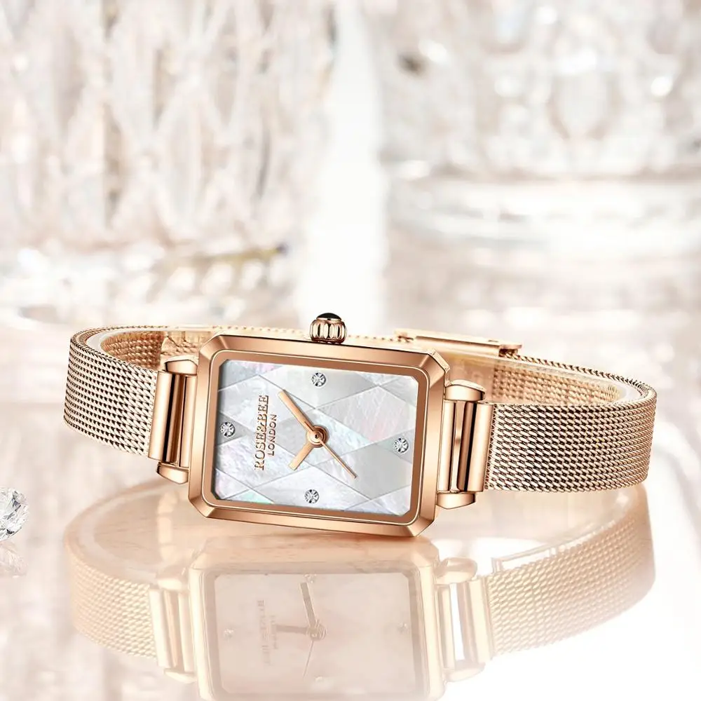 

2021 New White Shell Dial Rectangle Fritillary Japan Quartz Ladies Stainless Steel Mesh Waterproof Scallop Watches for Women