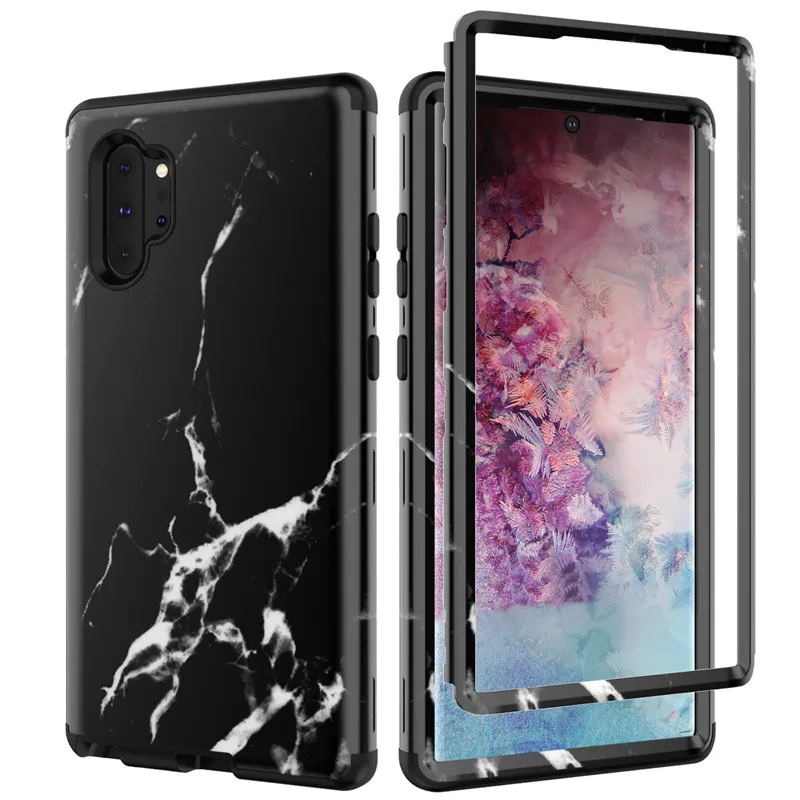 Передняя и задняя 360 градусов полный корпус защитный чехол для samsung note10 Plus мраморный цветок блестящий PU силиконовый ударостойкая гибридная Броня