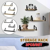 3pcs iron wooden decorative wall shelf storage rack organization for kitchen living room kid room diy wall rack home decor