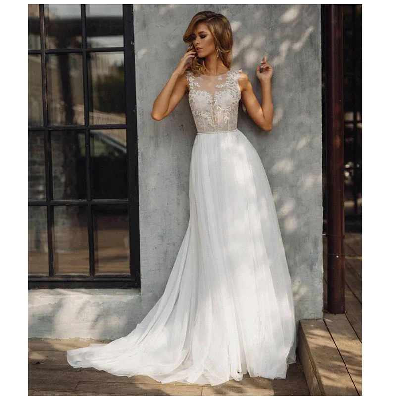 Недорогое свадебное платье в стиле бохо 2020 кружевные аппликации цвета