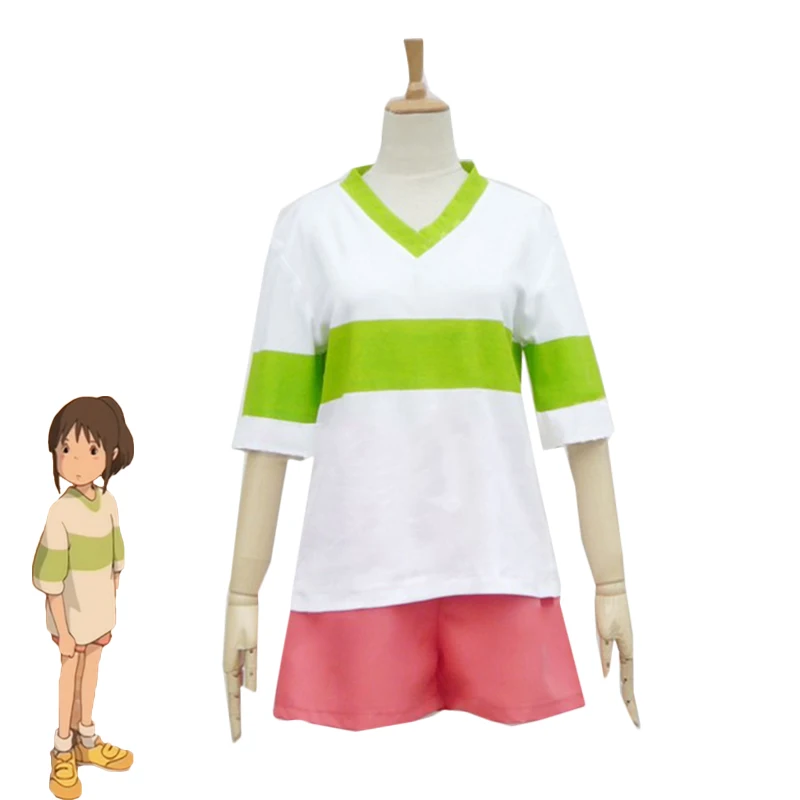 

Anime Spirited Away Chihiro Ogino Cosplay Costume Casual suits Women Cute Tshirt+Pants Halloween Carnival Uniforms Custom Made
