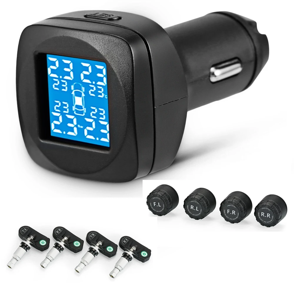Zeepin D2 автомобильный TPMS с 4 внешними внутренними датчиками прикуривателя 4 сезона Предупреждение давления в шинах