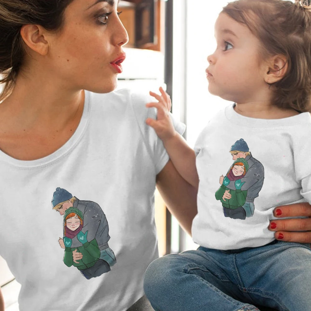 Модная детская летняя футболка Famliy забавные мультяшные повседневные топы Анны и