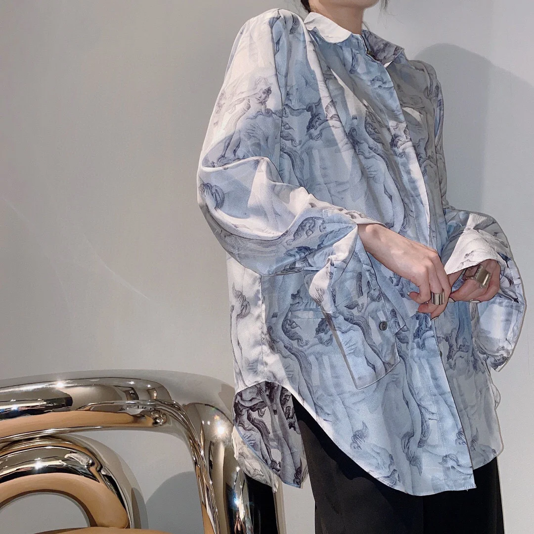 

DEAT 2021 New Autumn Winter And Summer Fashion Casual Loose Printing Shirt Top Women's Sunscreen Long Sleeve Shirt Top SK756