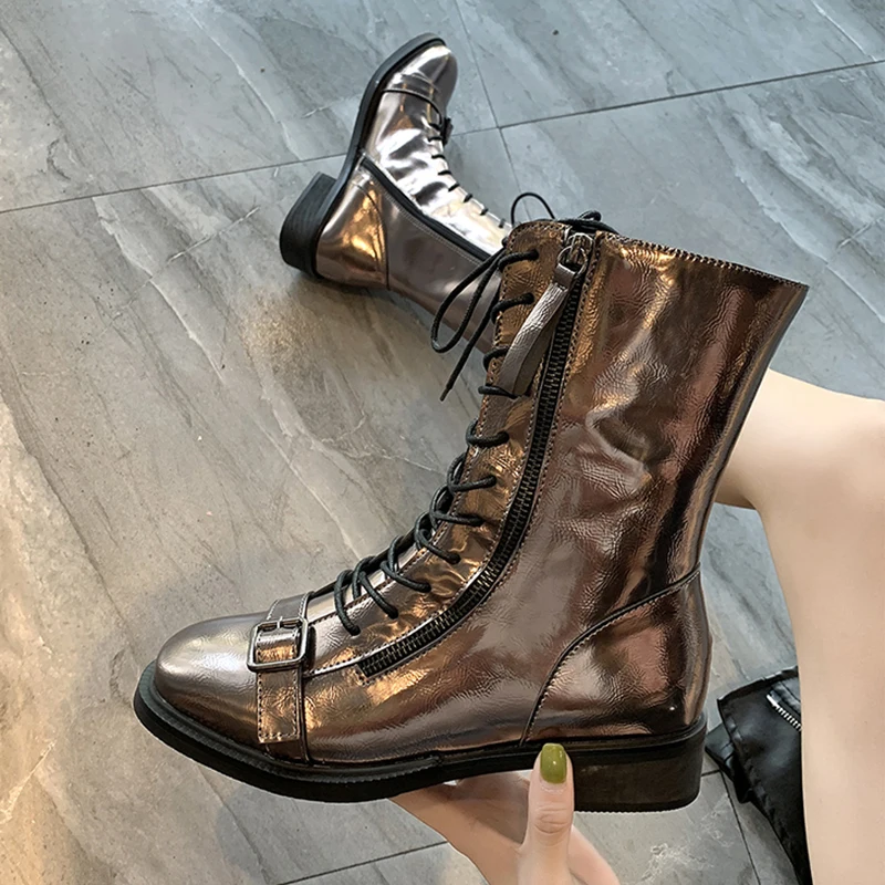 Lucyever/модные ботинки из искусственной кожи золотистого и серебристого цвета