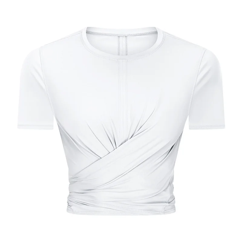 

New style of cross hem and back swallow tail bandage sports T-shirt for women