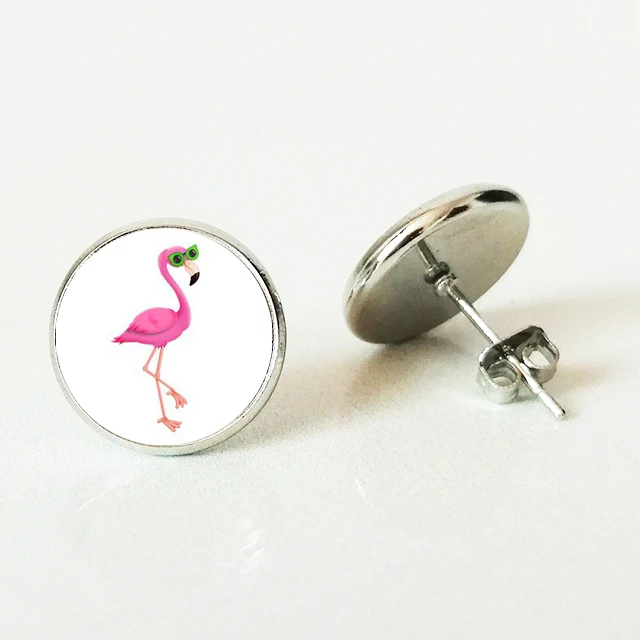 Новые серьги с розовым фламинго забавные серьги-гвоздики птицами подарки для
