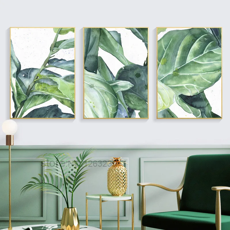 Северный постер зеленые растения листья настенная живопись Холст абстрактное