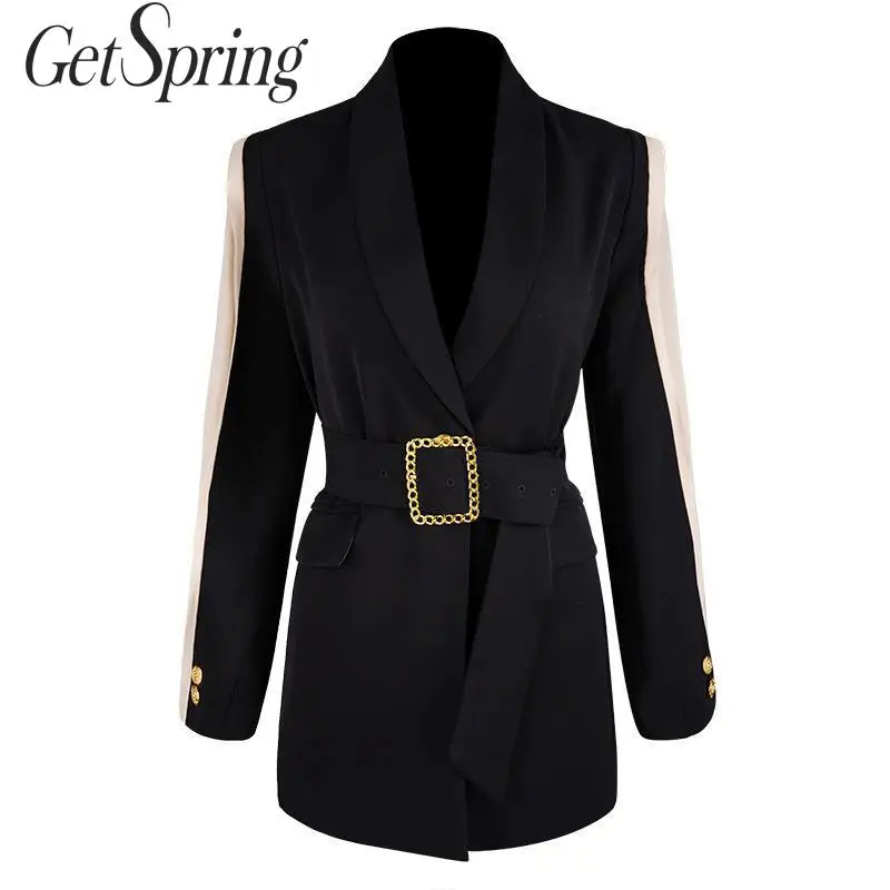 Женский приталенный Блейзер GetSpring черный блейзер в стиле ретро с длинным рукавом