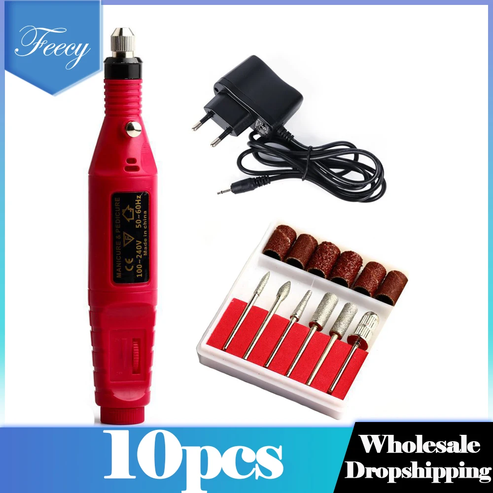 

10pcs Professional Electric Nail Drill Manicure Machine Pedicure Drill Set Nail Files Polishing Equipment Tools Mill Wholesale
