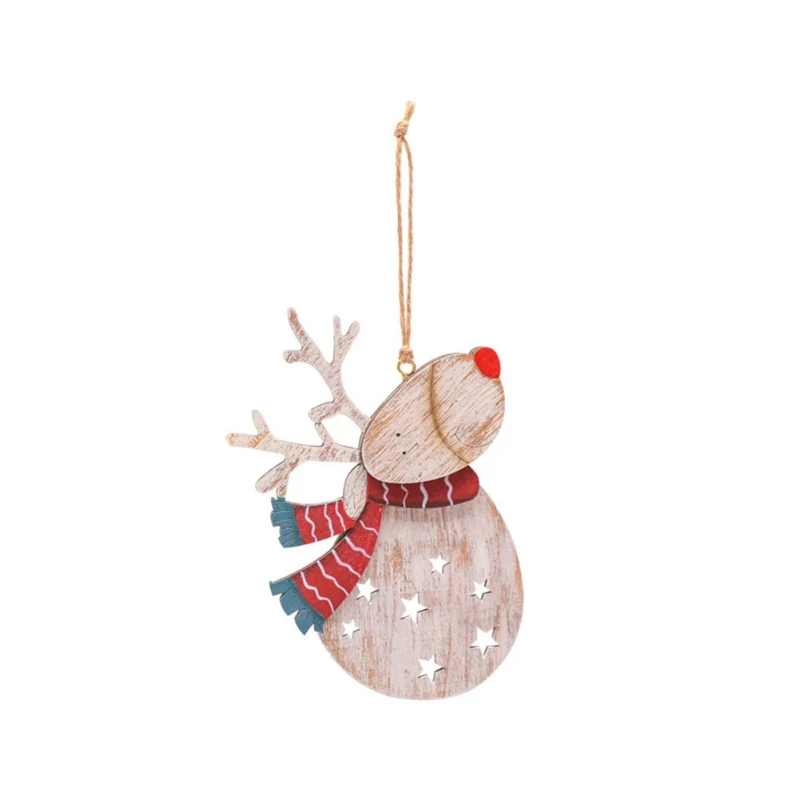 

2Pcs Xmas Wooden Painted Pendents Xmas Tree Santa Snowman Reindeer Hanging Ornaments New Year Party Decor