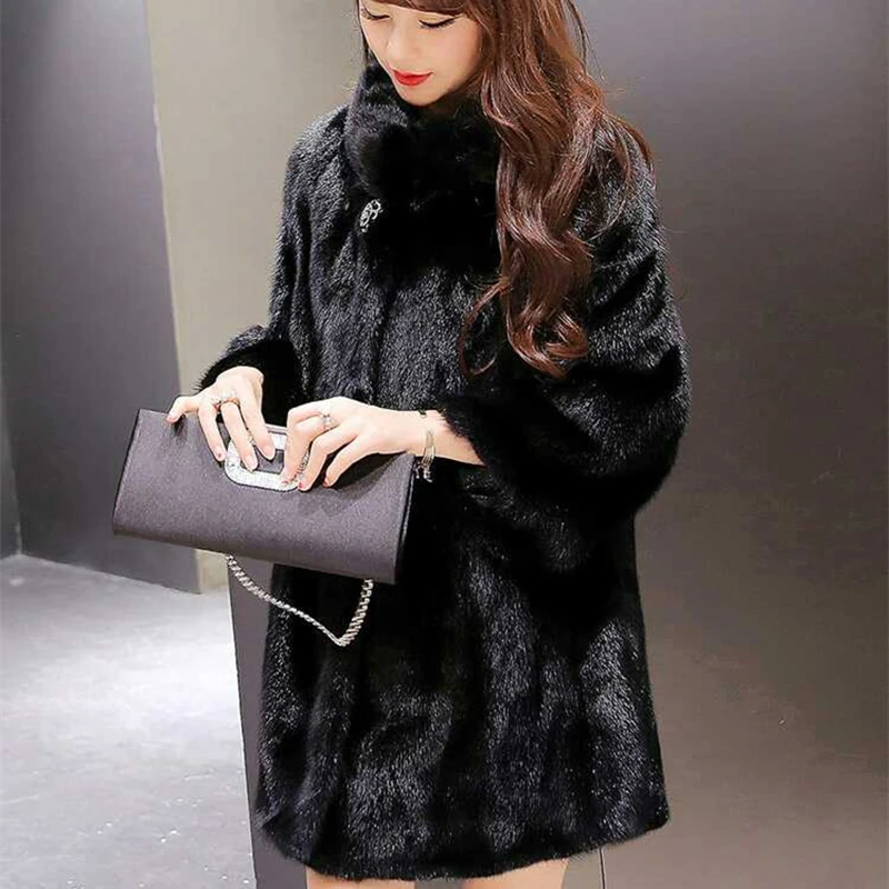 

2020 European and American new style imitation fur stand collar loose and comfortable mid-length high-end temperament mink fur
