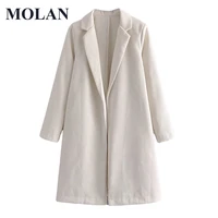 molan fashion overcoat woman za loose lapel solid open long sleeve winter casual coat vintage warm female chic outwear
