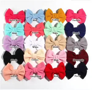 Банты для волос из вафельной ткани, 24 шт.лот, 4,3 дюйма, зажимы для волос для девочек, обтягивающие нейлоновые детские повязки на голову, тканевые аксессуары для волос с бантом