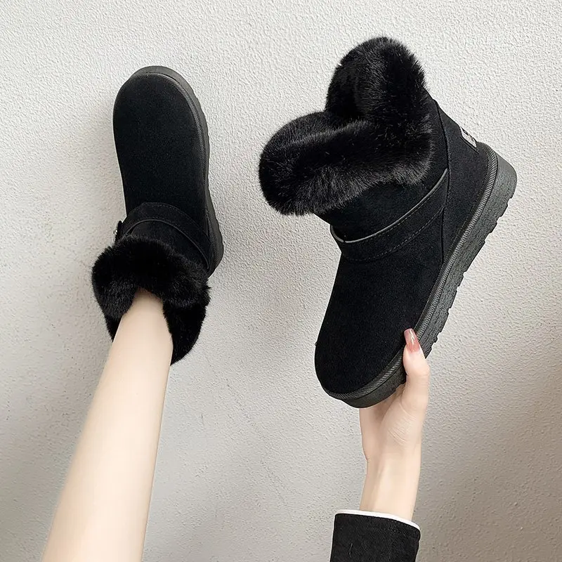 

Girls Boots Brand Winter Shoes Warm Black Round Toe Casual Plus Size fashion Snow Boots 35-40 Short Boots