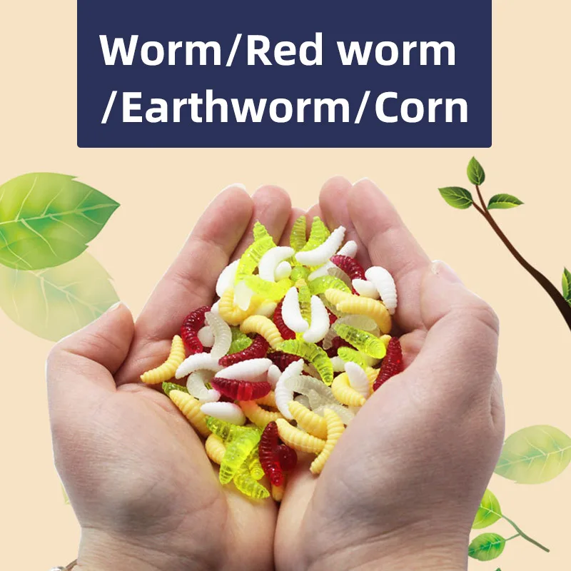 

Chinook 80Pcs/100Pcs Fishing Lure Smell Shrimp Swimbait Worm/Red Worm/Corn/Earthworm Soft Silicone Artificial Bait For Fishing F