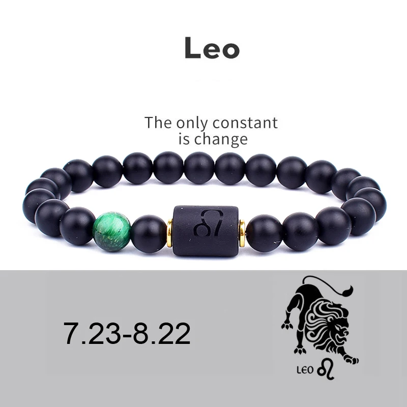 

NEW 8mm Black Stone Beads 12 constellation couple Bracelet Men Bracelets For Women Pulseras Masculina Hombre Man Mens Jewellery