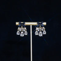 korea transparent water drop zircon tassel bow stud earrings women elegant temperament engagement jewelry