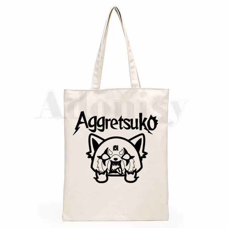 Aggretsuko Aggressive Retsuko Death Metal Graphic Cartoon Print Shopping Bags Girls Fashion Casual Pacakge Hand Bag | Багаж и сумки