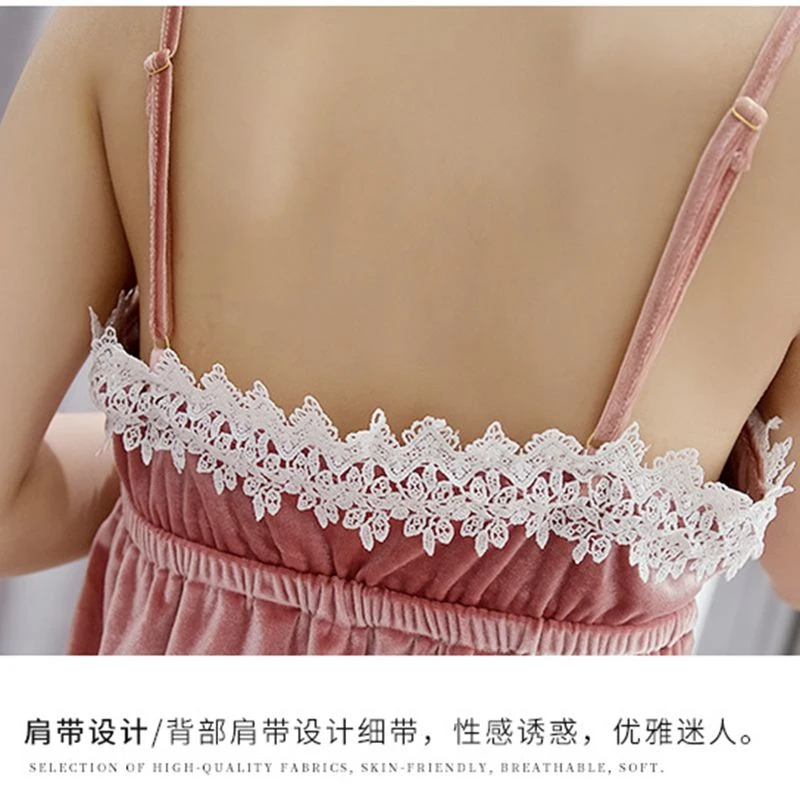 

Home wear can be worn outside the home casual suit ladies pajamas three-piece Korean fashion lace elegant robe de chambre femme