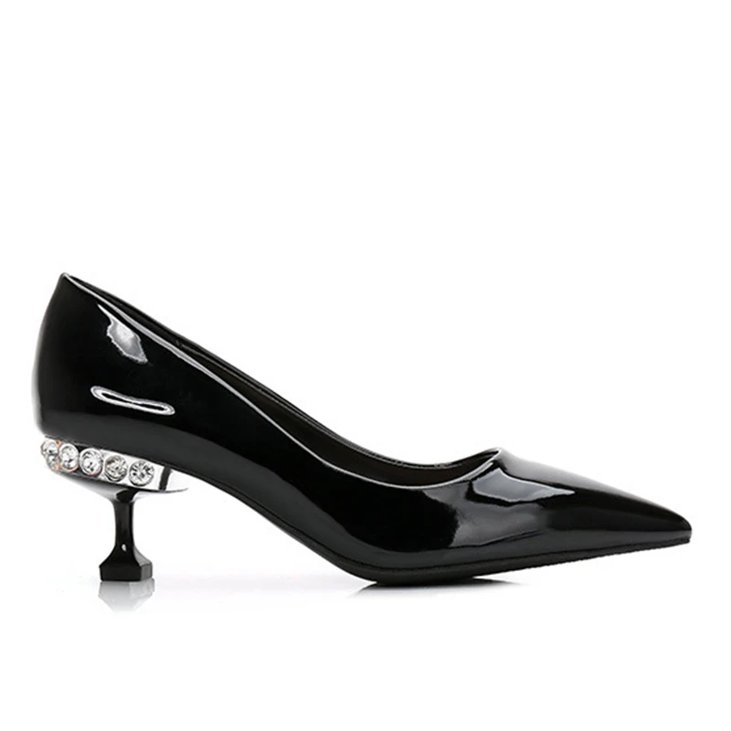 

Abramenko Rhinestone High Heels Women Pumps Pointed Toe Leather Shoes Wedding Lady Shallow Slip-On Shoes 3 Colors Plus Size 42