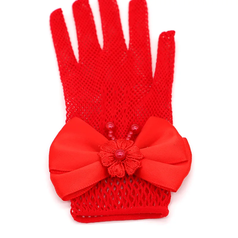 Перчатки для девочек кружевные перчатки с бантом и жемчугом праздничные