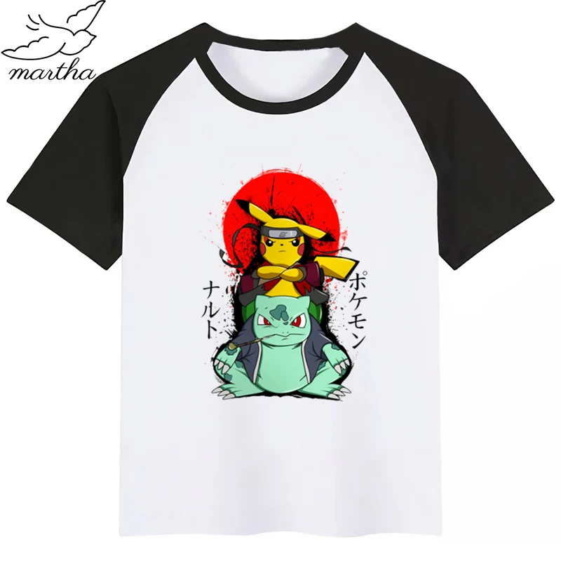 Детская футболка с персонажами из мультфильма Наруто Пикачу тором короткими