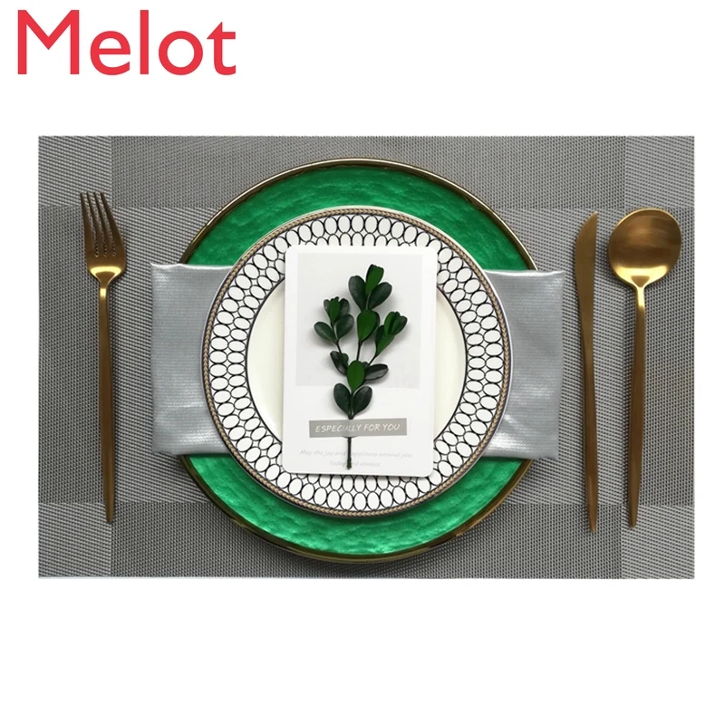 

Model Room Modern Minimalist Decoration Tableware Decoration Set Dining Table Plate Decoration Light Luxury Golden Edge Glass