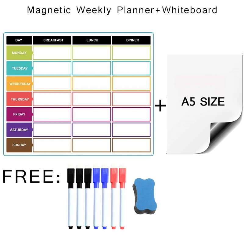 Magnetic Dry Erase White Board Weekly Monthly Planner Calendar Template Fridge Stickers Erasable Memo Messages bulletin Schedule