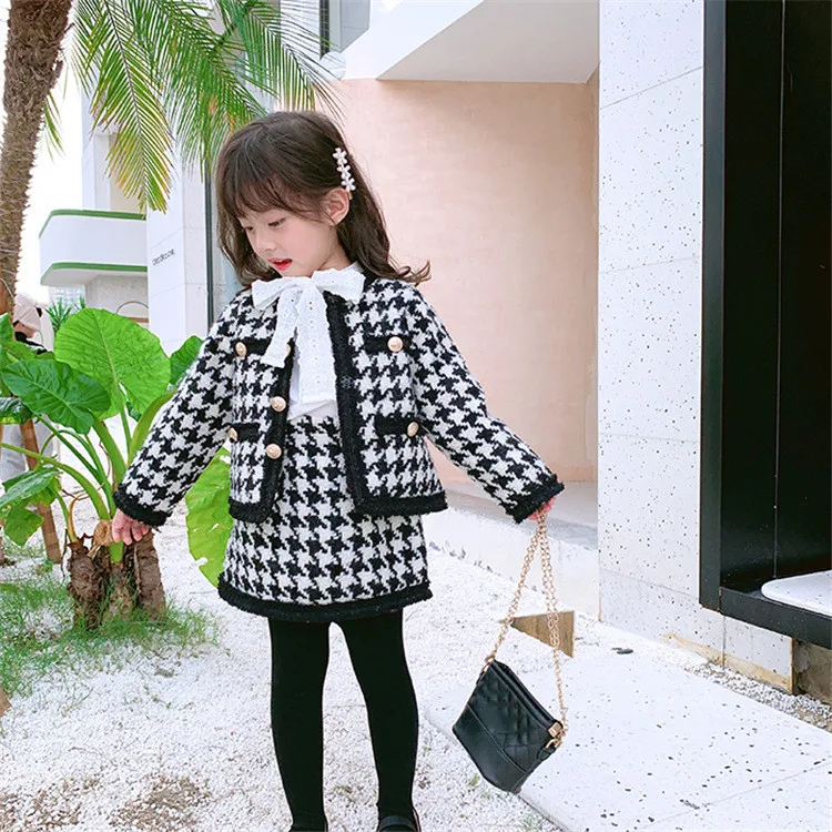 Thanksgiving Outfit Girls Autumn Winter Plaid Jacket Coat And Skirts 2 Pcs Sets Fashion Casual Boutique Outfits Kids Suits | Детская