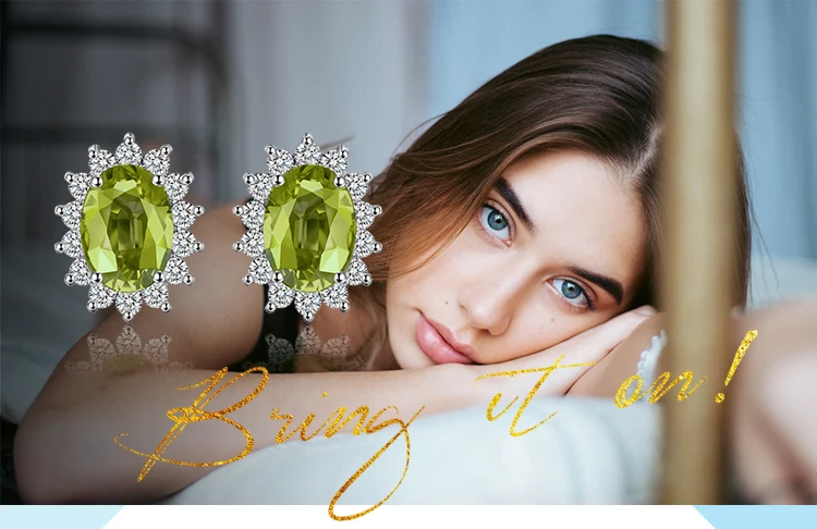 Jewelrypalace Принцесса Диана Уильям Kate 1.2ct Природные Перидот Halo Серьги-гвоздики 925 серебро Красивые ювелирные изделия