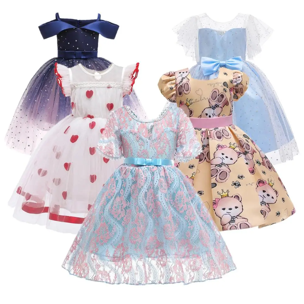 

4-10 Years Summer Girls Lace Birthday Holiday Party Princess Dress Baby Toddler Tutu Dresses Kids Children Wedding Evening Dress