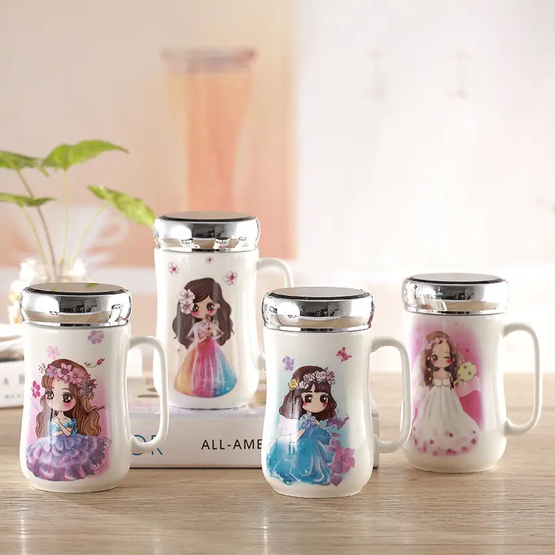Зеркальная керамическая чашка милая кружка принцессы мультяшная для напитков