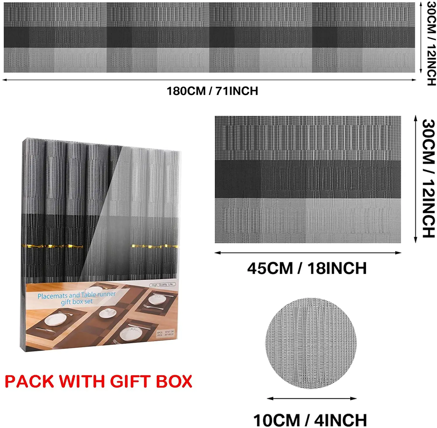 

180x30CM Placemats Table Runner Set 1Pcs Long Table Mat +6Pcs Placemats +6Pcs Coasters Anti Slip Table Place Mats camino de mesa