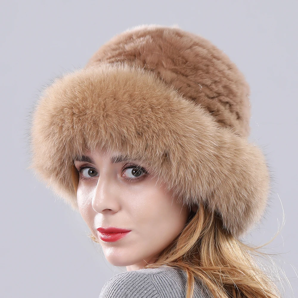 Зимние теплые меховые верхние Женская шапка настоящий мех кролика Кепка с меха