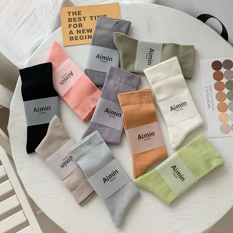 Women Socks New Fashion Candy Color Cotton Long Socks Girls Cute Korea Style Breathable Casual Cotton Socks Female Fashion