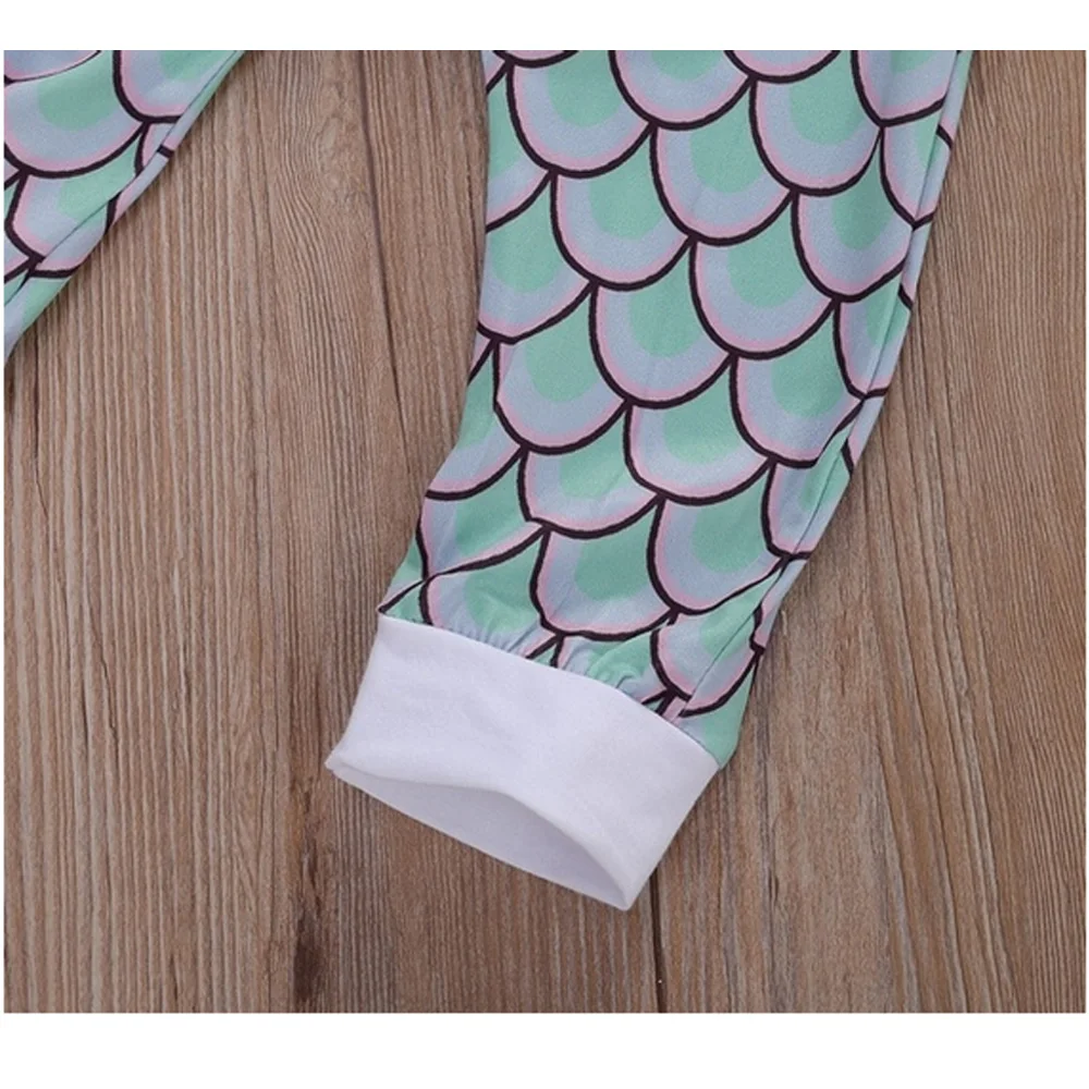 

Fashion Newborn Toddler Baby Girls 2PCS Outfits Set Short Sleeve Romper Tops +Fish scale Print Pants+Headband Summer Clothes