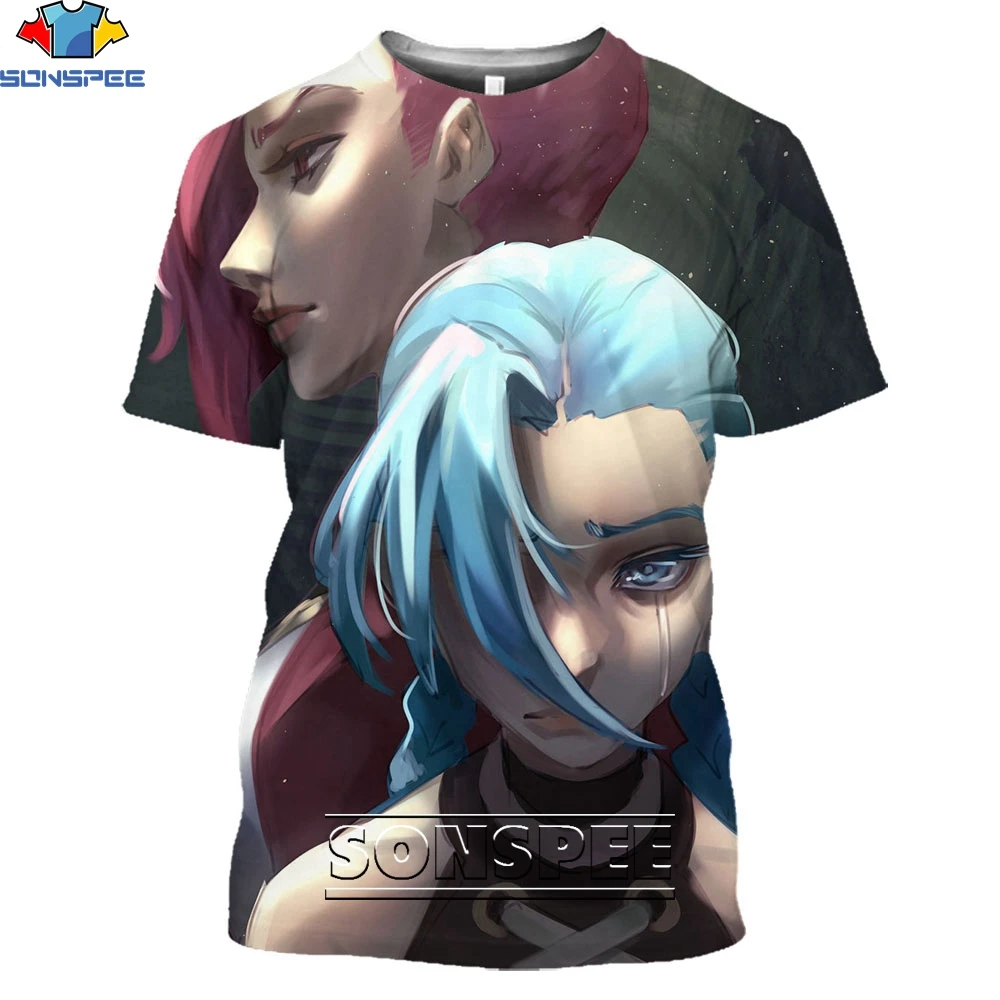 

SONSPEE League of Legends Arcane T-Shirt 3D Men Women Fashion Anime Game LOL Punk Tshirt Jinx Shirt Gaming Tee Hero Clothing Top