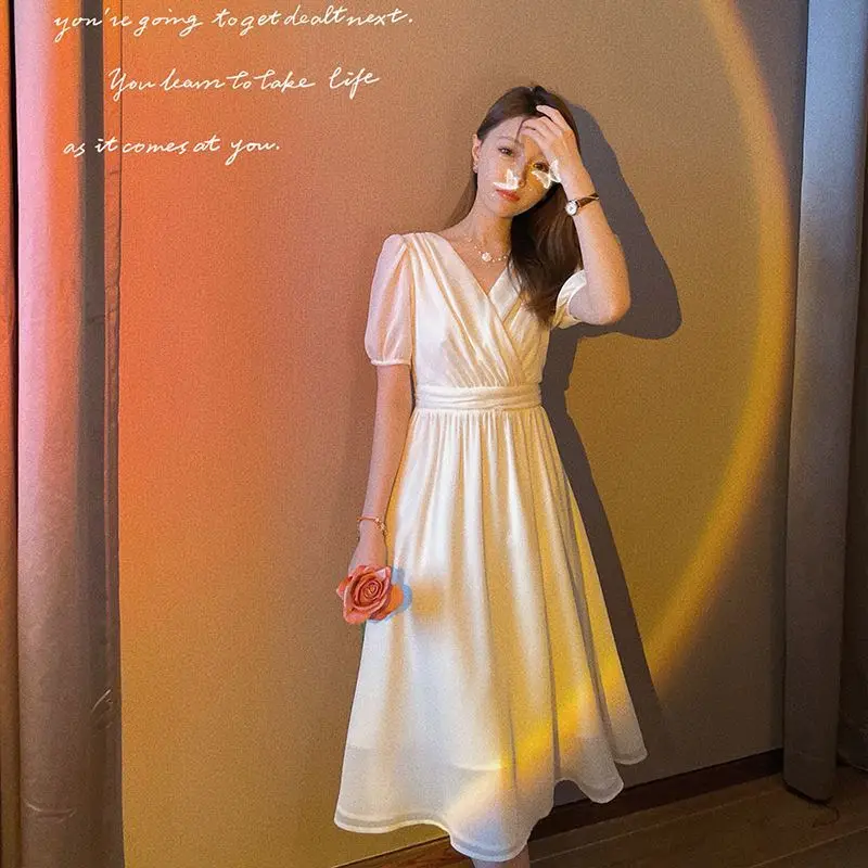 Женское платье средней длины с коротким рукавом повседневное элегантное офисное