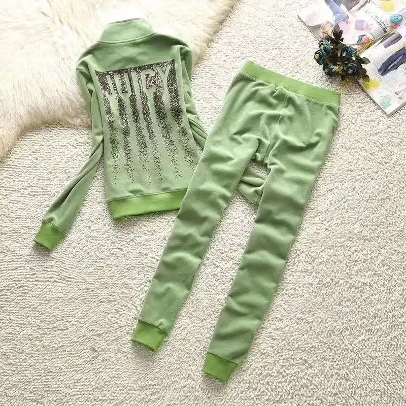 

Sweatshirt Set 2 Piece Set Women Jacket Pants Diamonds Tracksuit zipper Trousers With Pockets Tracksuit Suits