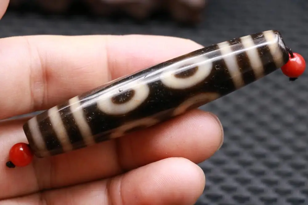 Collectible Treasure Talisman LKbrother Sauces Magic Power Tibetan Old Agate Ivory Color 8 Eye 6 Line Long dZi Bead Amulet 75MM | Украшения