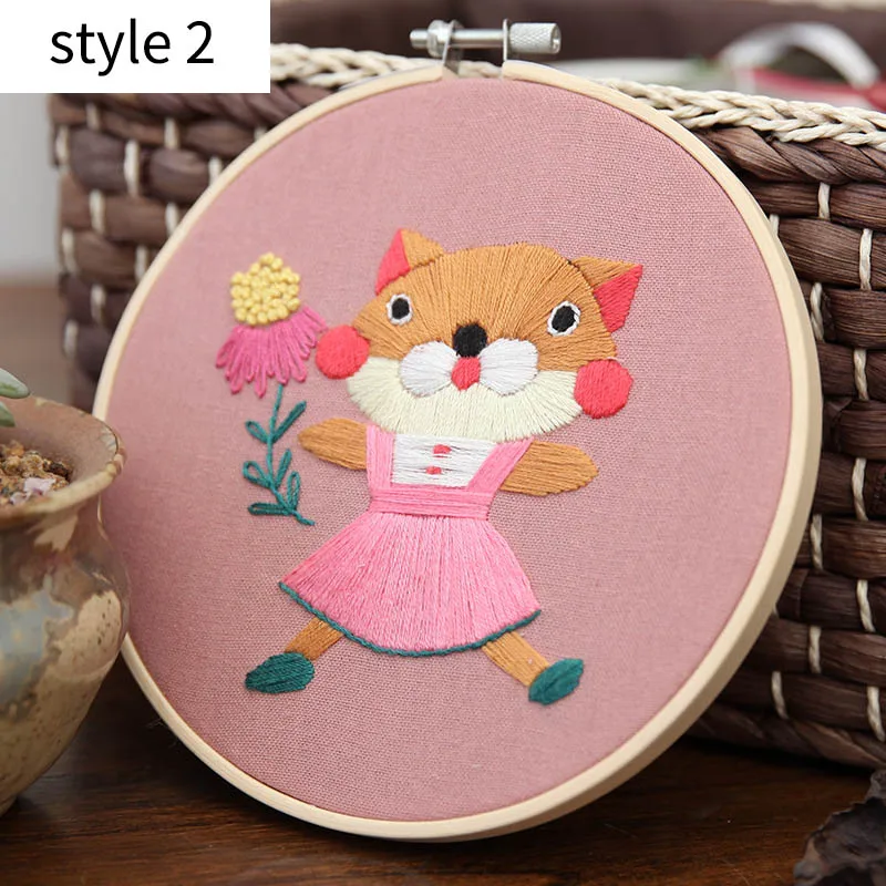 style 2 Подвесные картины 15*15 см вышивка DIY ручной работы комплект милый мультфильм животное для начинающих рукоделие материал посылка - Цвет: style 2