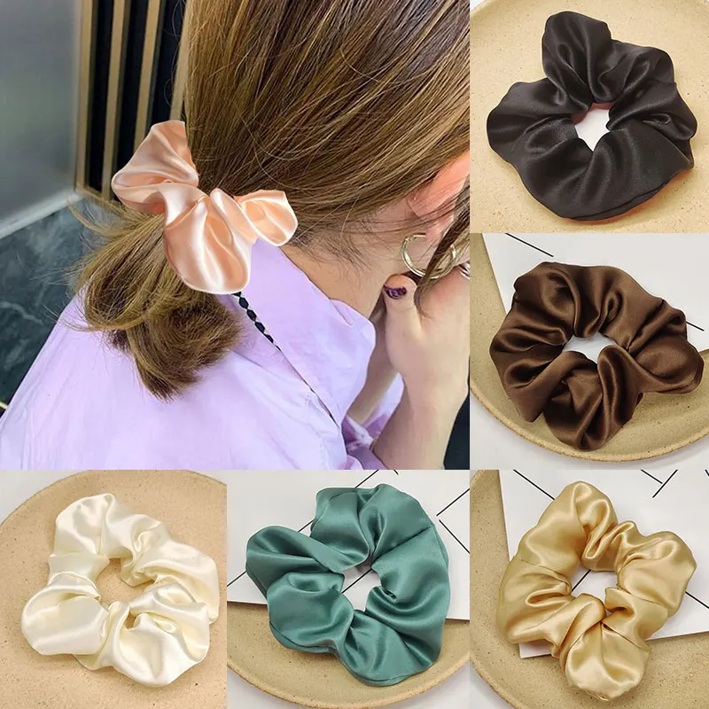 

Hair Bands 100% Pure Silk Large Scrunchies Ropes Ties Elastics Ponytail Holders For Women Girls Solid Momme Hair Accessories